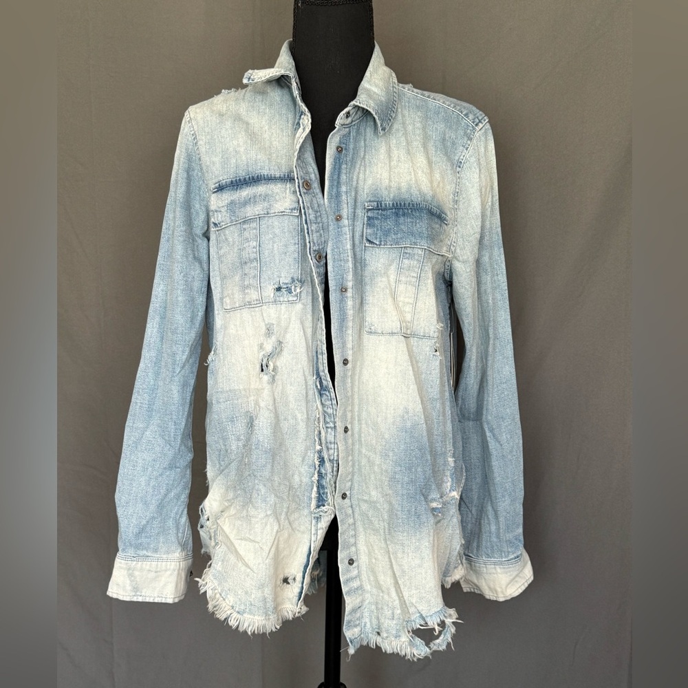 Hudson Jeans Distressed look, “Bijou” button up denim long sleeve shirt - new!